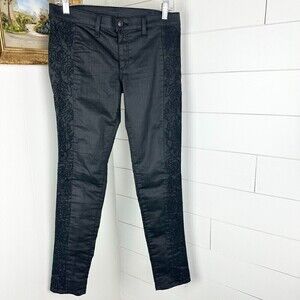 Rag & Bone Intermix Floral Embroidered Coated Jeans Skinny Black Size 29